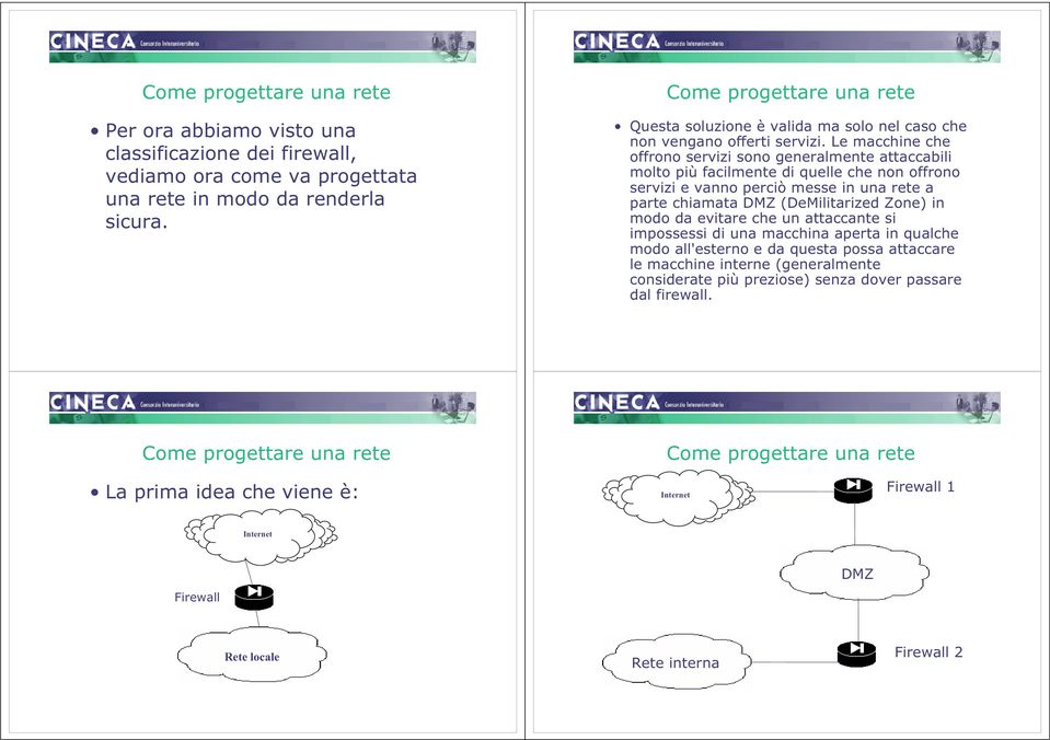 Le macchie che offroo servizi soo geeralmete attaccabili molto più facilmete di quelle che o offroo servizi e vao perciò messe i ua rete a parte chiamata DMZ (DeMilitarized Zoe) i modo da