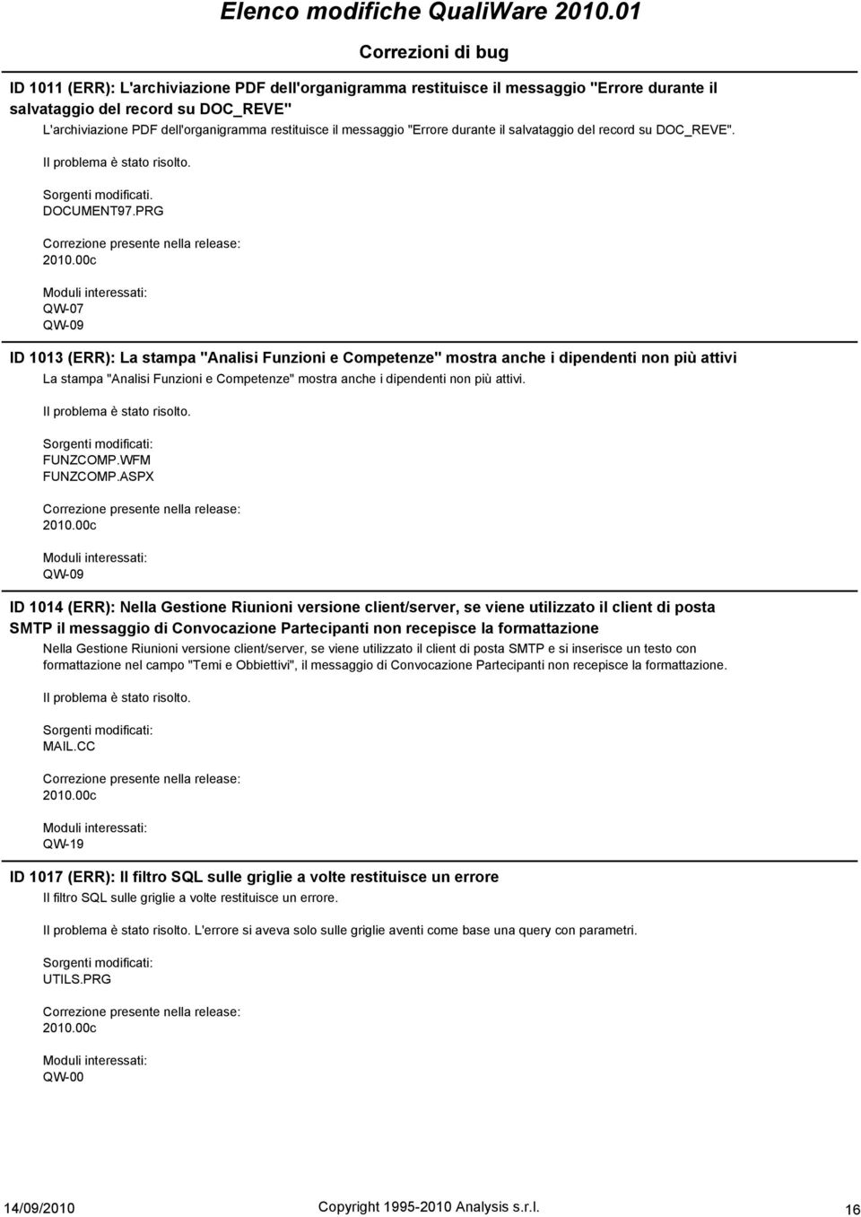 PRG QW-09 ID 1013 (ERR): La stampa "Analisi Funzioni e Competenze" mostra anche i dipendenti non più attivi La stampa "Analisi Funzioni e Competenze" mostra anche i dipendenti non più attivi.