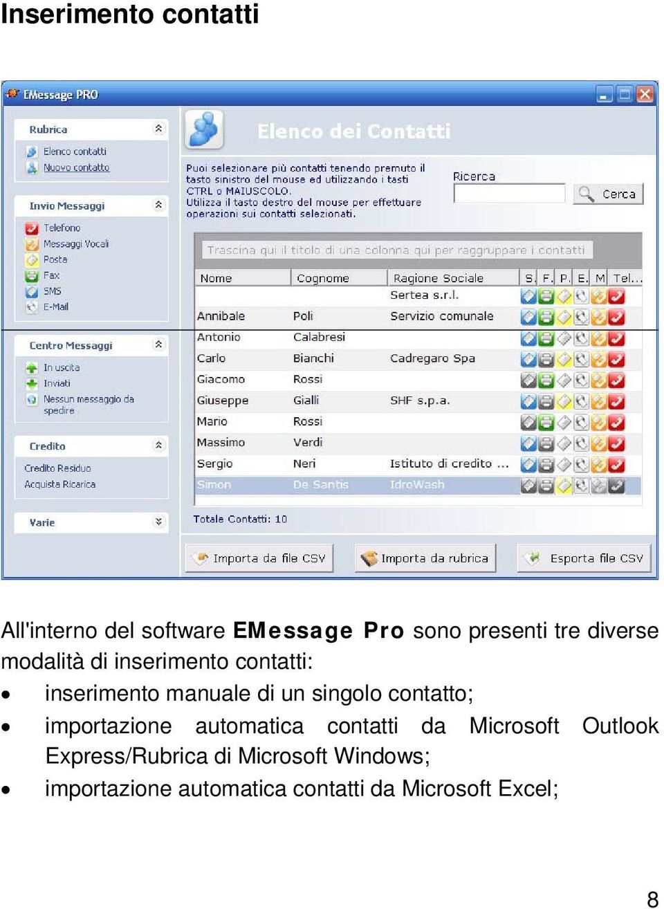 contatto; importazione automatica contatti da Microsoft Outlook