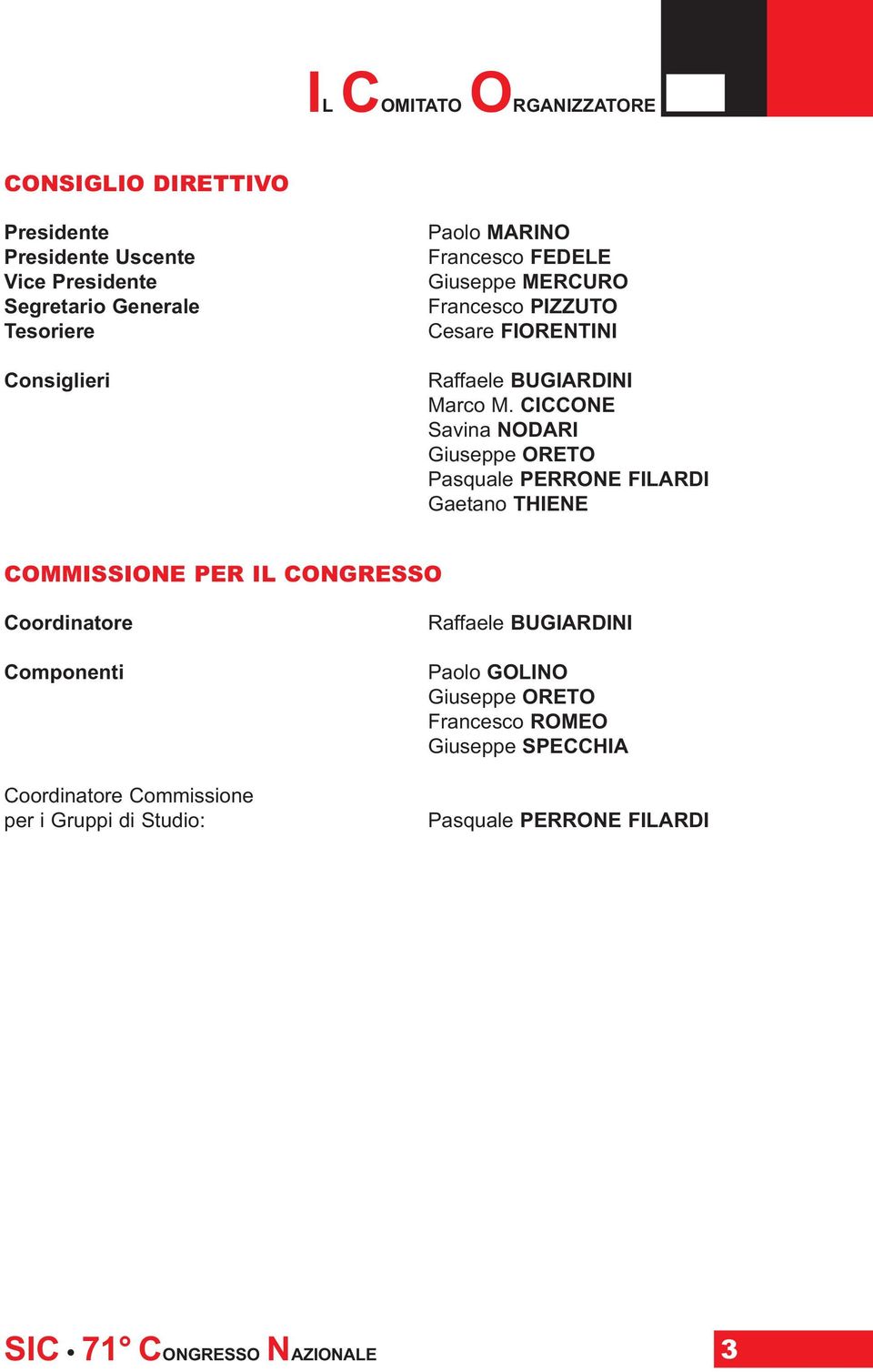 CICCONE Savina NODARI Giuseppe ORETO Pasquale PERRONE FILARDI Gaetano THIENE COMMISSIONE PER IL CONGRESSO Coordinatore Componenti