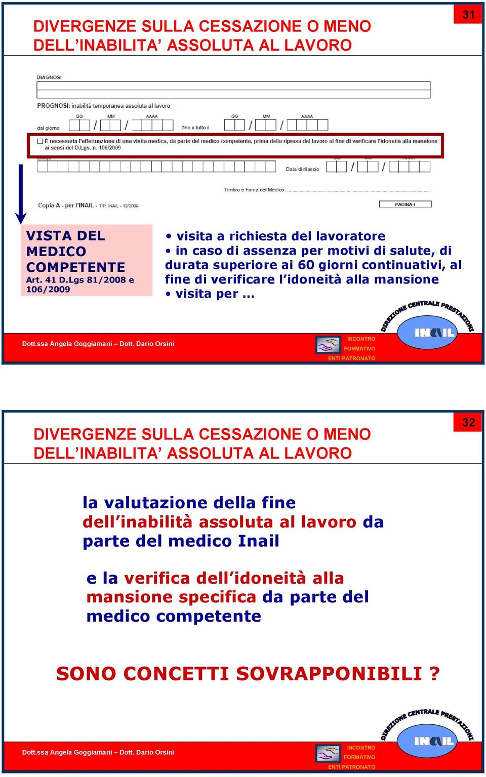 al fine di verificare l idoneità alla mansione visita per DIVERGENZE SULLA CESSAZIONE O MENO DELL INABILITA ASSOLUTA AL LAVORO 32 la valutazione