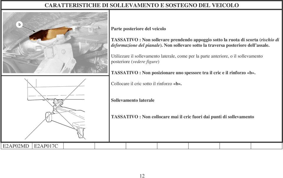 Utilizzare il sollevamento laterale, come per la parte anteriore, o il sollevamento posteriore (vedere figure) TASSATIVO : Non posizionare uno