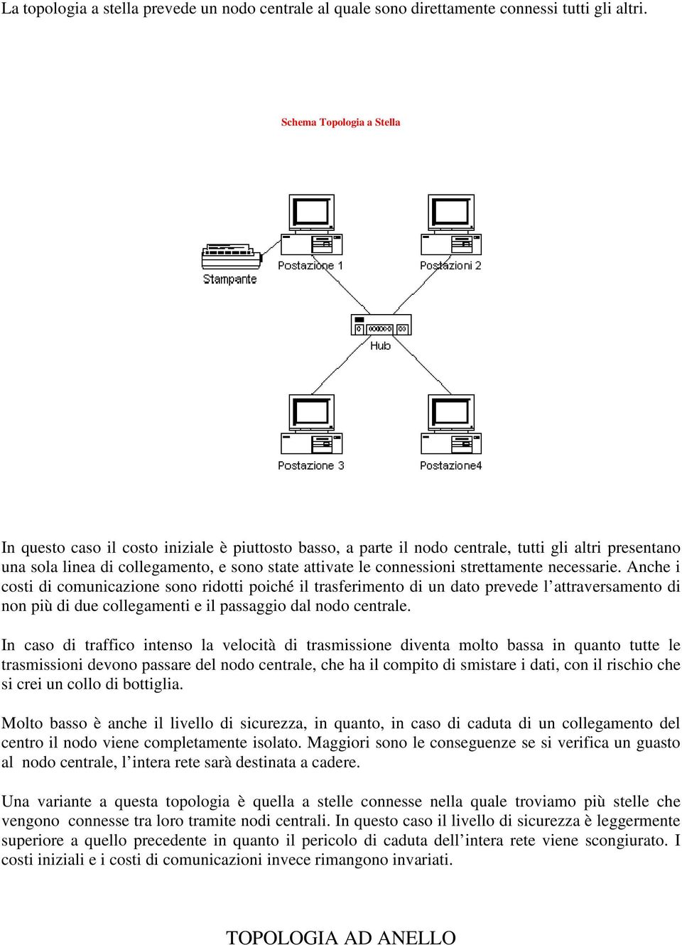 strettamente necessarie. Anche i costi di comunicazione sono ridotti poiché il trasferimento di un dato prevede l attraversamento di non più di due collegamenti e il passaggio dal nodo centrale.