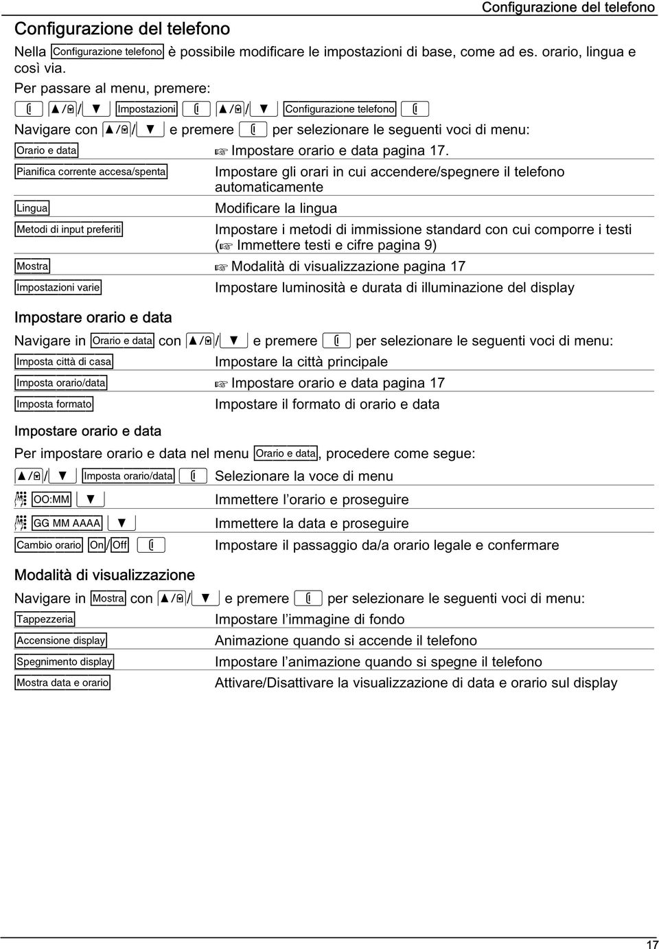 Pianificacorrenteaccesa/spenta Lingua Metodidiinputpreferiti Impostare gli orari in cui accendere/spegnere il telefono automaticamente Modificare la lingua Impostare i metodi di immissione standard