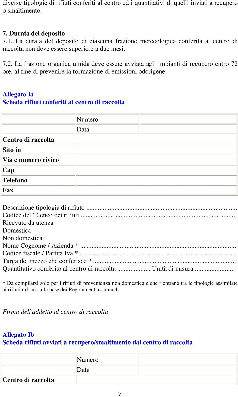 La frazione organica umida deve essere avviata agli impianti di recupero entro 72 ore, al fine di prevenire la formazione di emissioni odorigene.