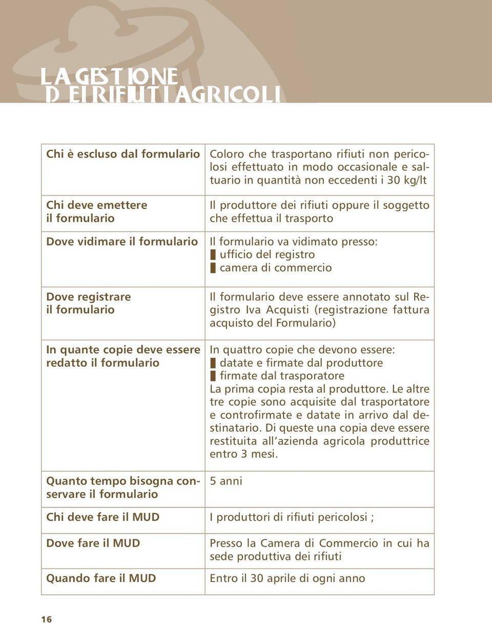 dei rifiuti oppure il soggetto che effettua il trasporto Il formulario va vidimato presso: ufficio del registro camera di commercio Il formulario deve essere annotato sul Registro Iva Acquisti