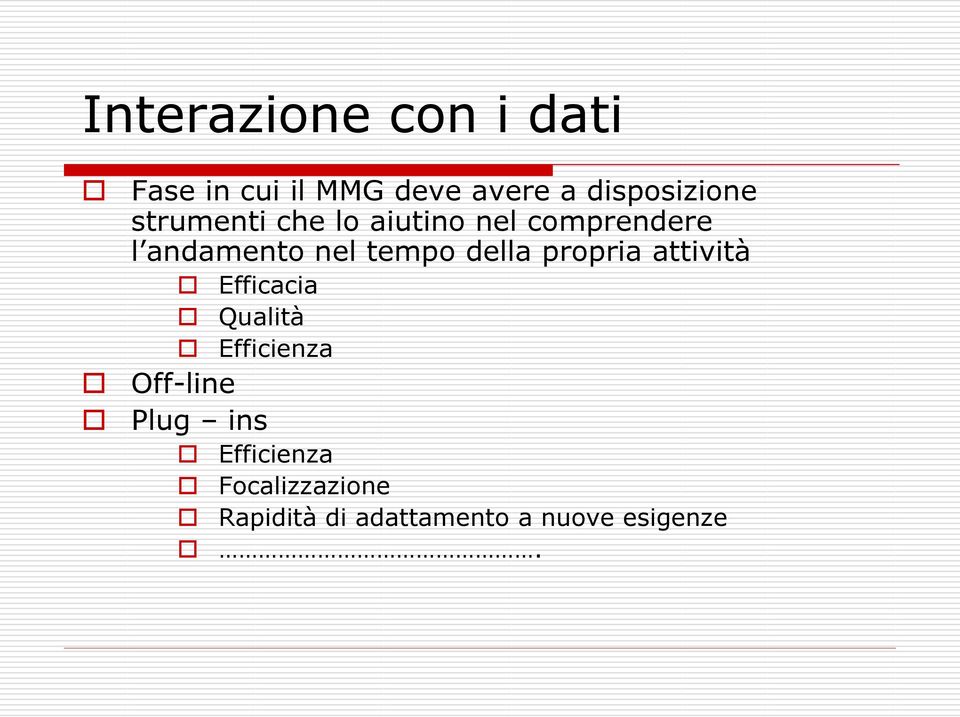 nel tempo della propria attività Off-line Plug ins Efficacia