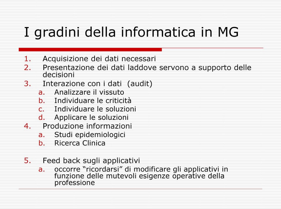 Analizzare il vissuto b. Individuare le criticità c. Individuare le soluzioni d. Applicare le soluzioni 4.