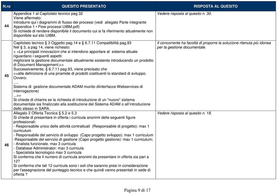 93 Nel 3, a pag 14, viene richiesto: < <Le principali innovazioni che si intendono apportare al sistema attuale riguardano i seguenti aspetti: migliorare la gestione documentale attualmente esistente