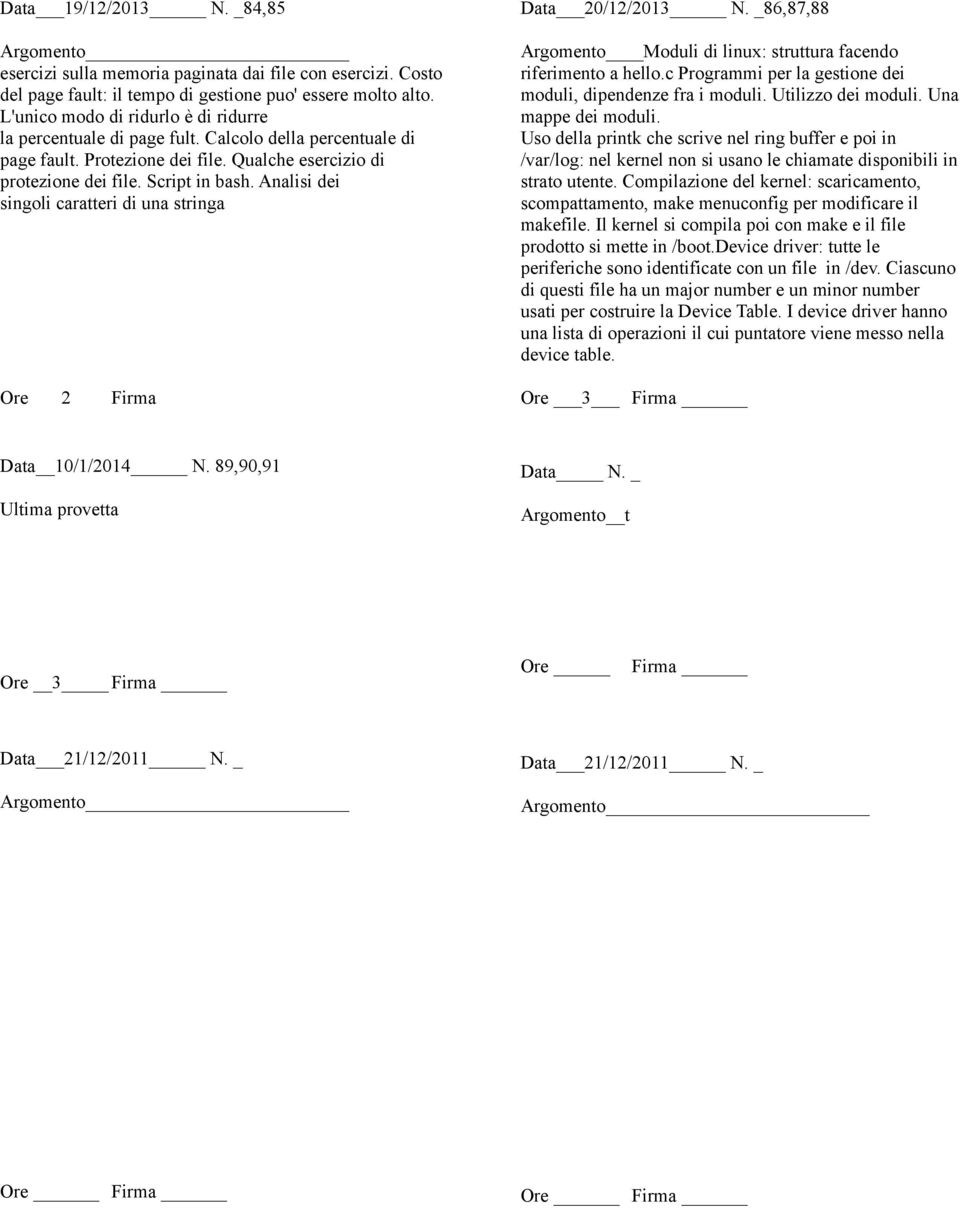 Analisi dei singoli caratteri di una stringa Ore 2 Data 20/12/2013 N. _86,87,88 Argomento Moduli di linux: struttura facendo riferimento a hello.