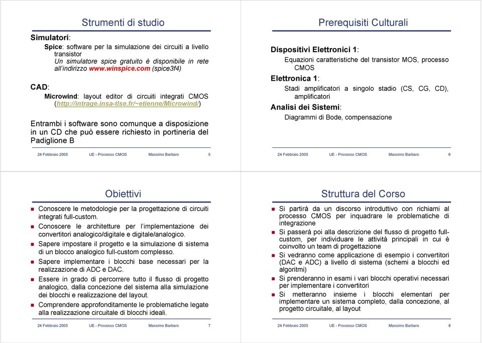 fr/~etienne/microwind/) Entrambi i software sono comunque a disposizione in un CD che può essere richiesto in portineria del Padiglione B Prerequisiti Culturali Dispositivi Elettronici 1: Equazioni