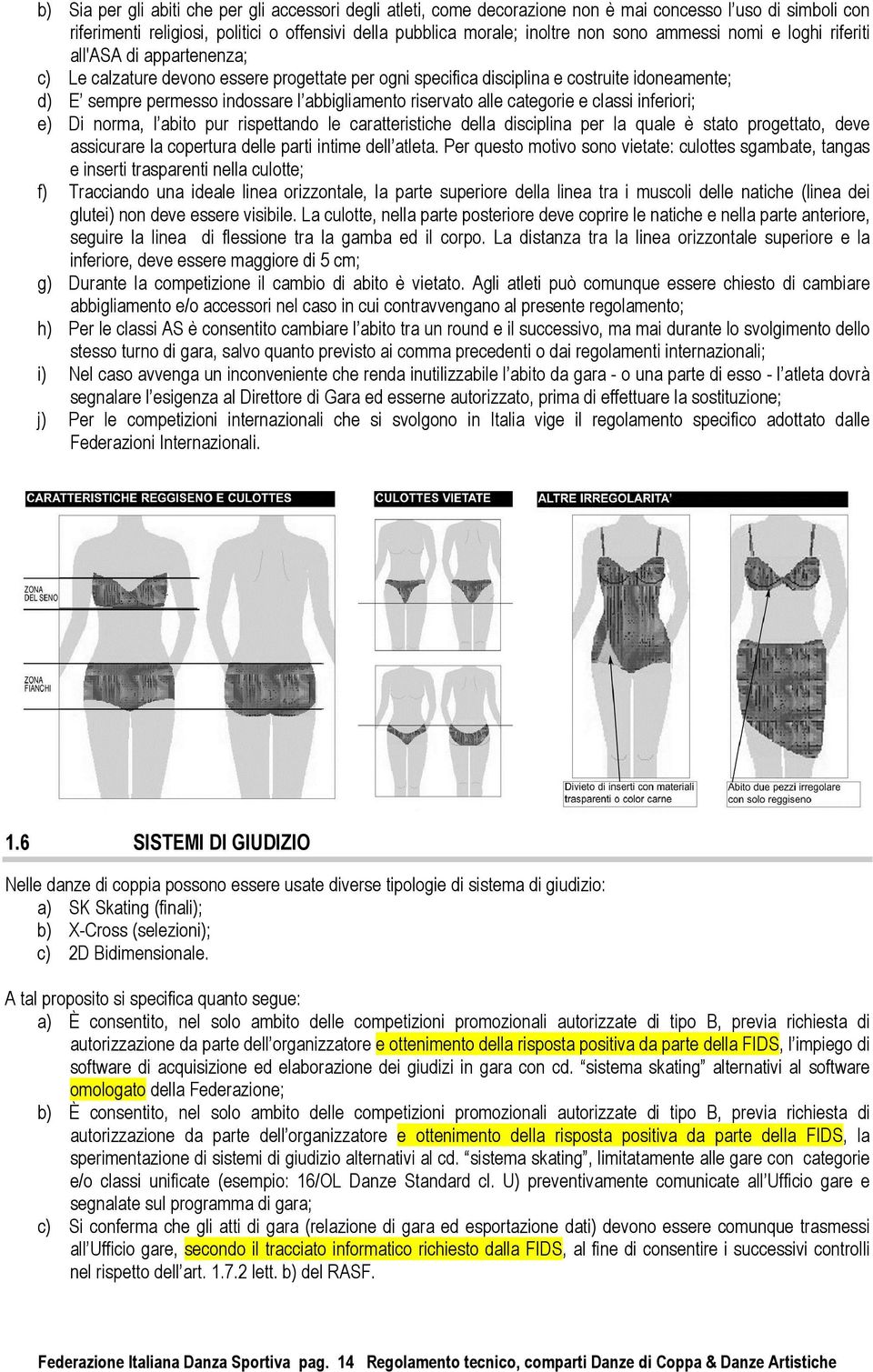 riservato alle categorie e classi inferiori; e) Di norma, l abito pur rispettando le caratteristiche della disciplina per la quale è stato progettato, deve assicurare la copertura delle parti intime