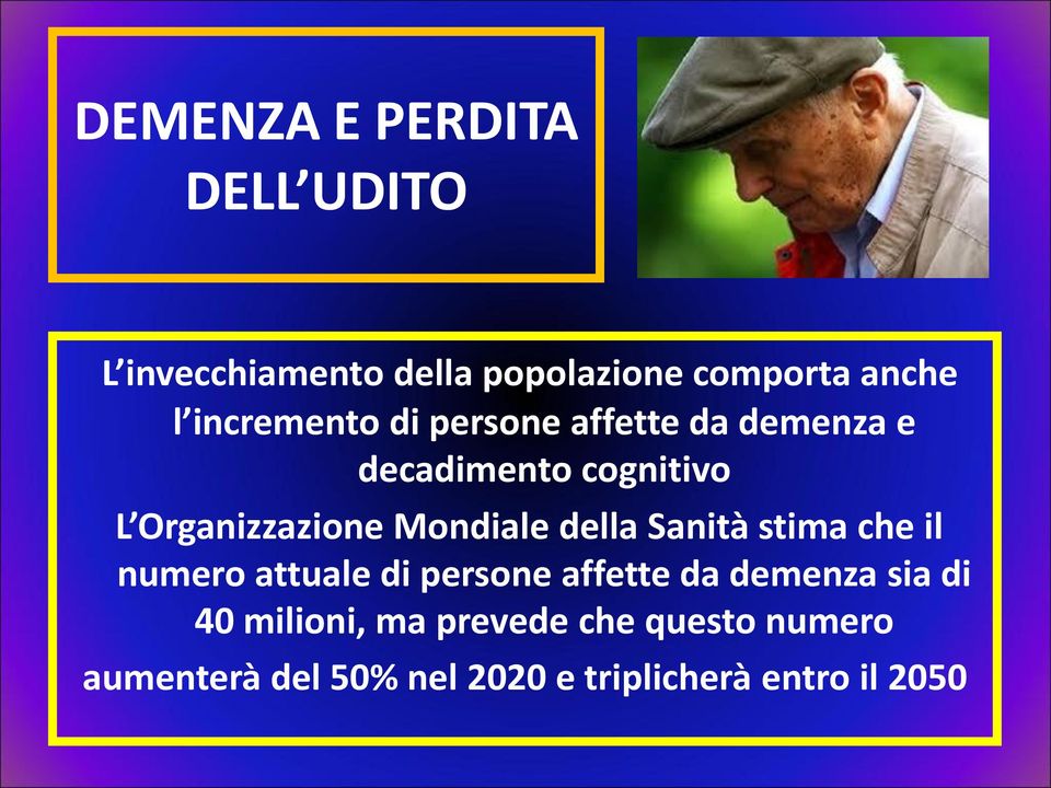 Mondiale della Sanità stima che il numero attuale di persone affette da demenza sia di