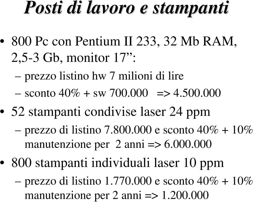 000 52 stampanti condivise laser 24 ppm prezzo di listino 7.800.