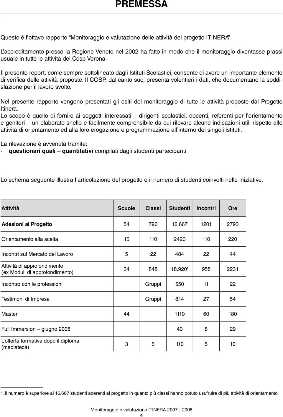 Il presente report, come sempre sottolineato dagli Istituti Scolastici, consente di avere un importante elemento di verifica delle attività proposte.