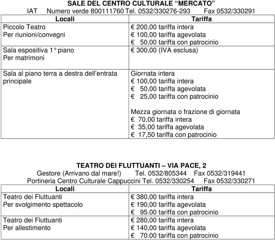 matrimoni Sala al piano terra a destra dell entrata principale 100,00 tariffa intera 50,00 tariffa agevolata 25,00 tariffa con patrocinio 70,00 tariffa intera 35,00 tariffa agevolata 17,50 tariffa