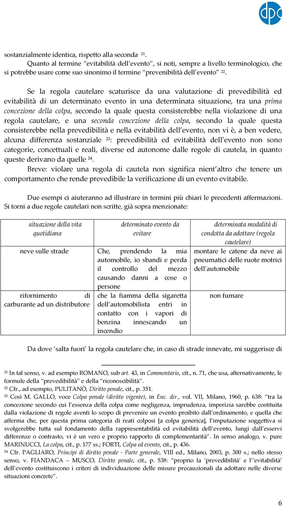 Se la regola cautelare scaturisce da una valutazione di prevedibilità ed evitabilità di un determinato evento in una determinata situazione, tra una prima concezione della colpa, secondo la quale