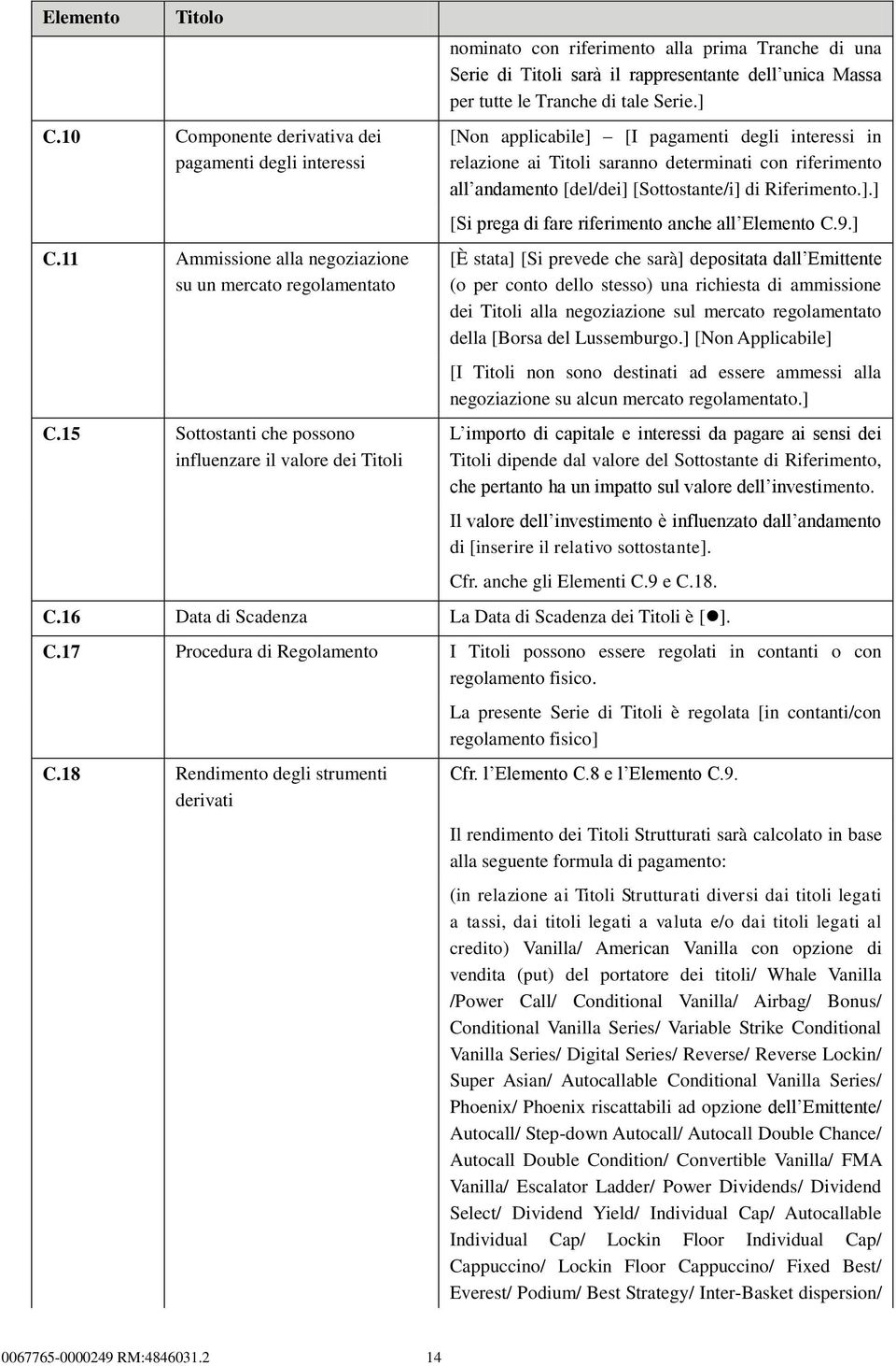 Serie.] [Non applicabile] [I pagamenti degli interessi in relazione ai Titoli saranno determinati con riferimento all andamento [del/dei] [Sottostante/i] di Riferimento.].] [Si prega di fare riferimento anche all Elemento C.