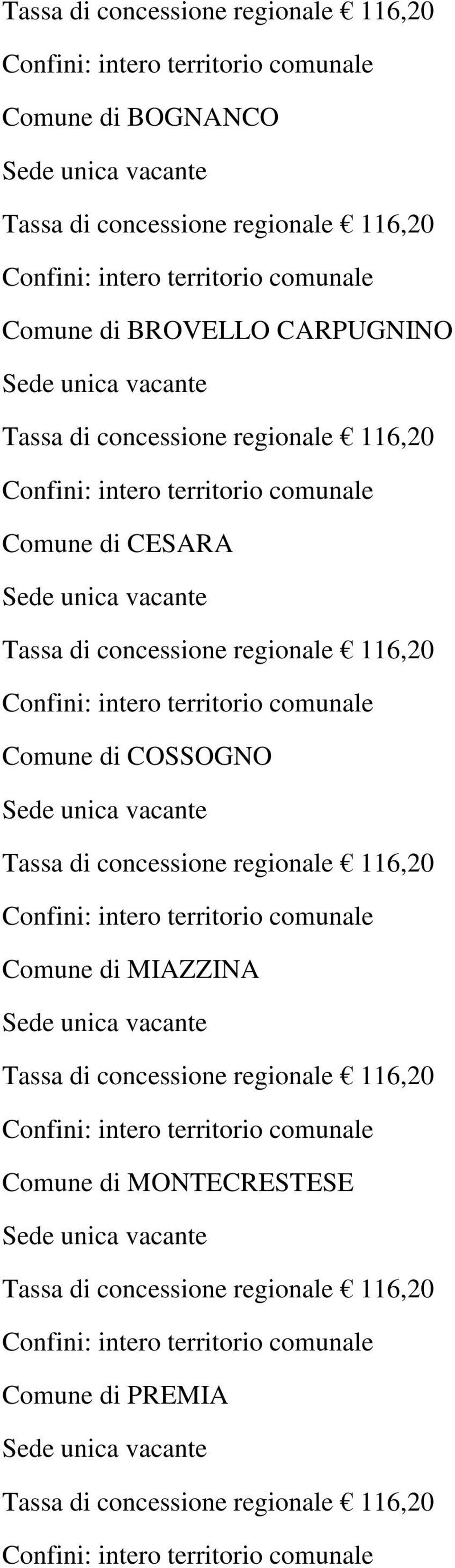 CESARA Comune di COSSOGNO Comune di