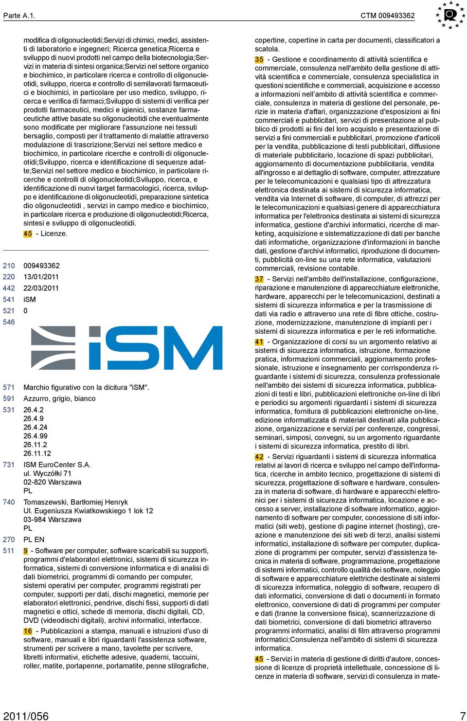 biotecnologia;servizi in materia di sintesi organica;servizi nel settore organico e biochimico, in particolare ricerca e controllo di oligonucleotidi, sviluppo, ricerca e controllo di semilavorati