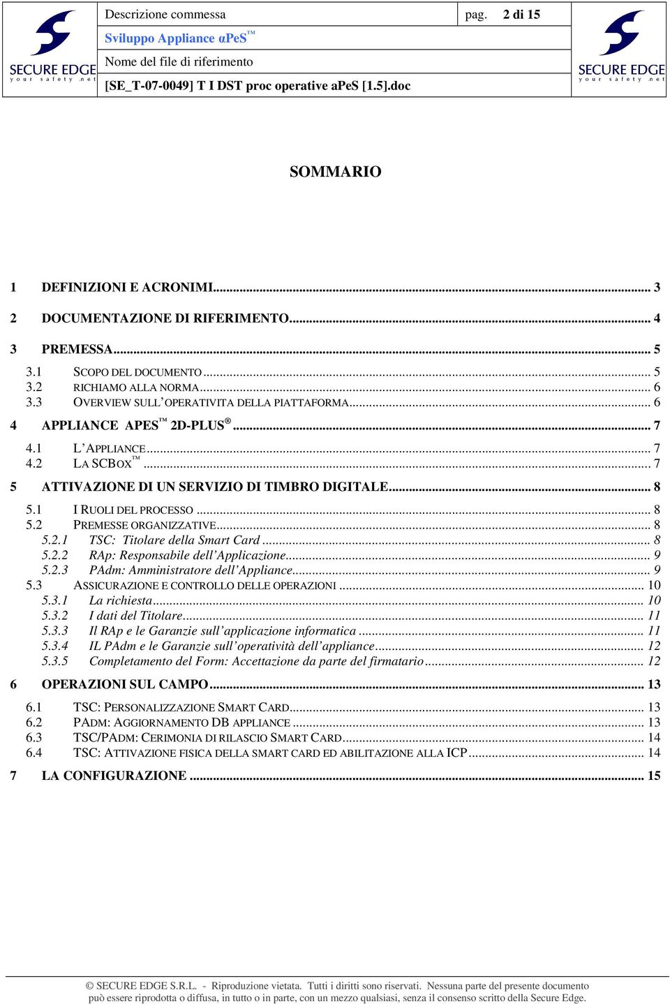 .. 8 5.2 PREMESSE ORGANIZZATIVE... 8 5.2.1 TSC: Titolare della Smart Card... 8 5.2.2 RAp: Responsabile dell Applicazione... 9 5.2.3 PAdm: Amministratore dell Appliance... 9 5.3 ASSICURAZIONE E CONTROLLO DELLE OPERAZIONI.