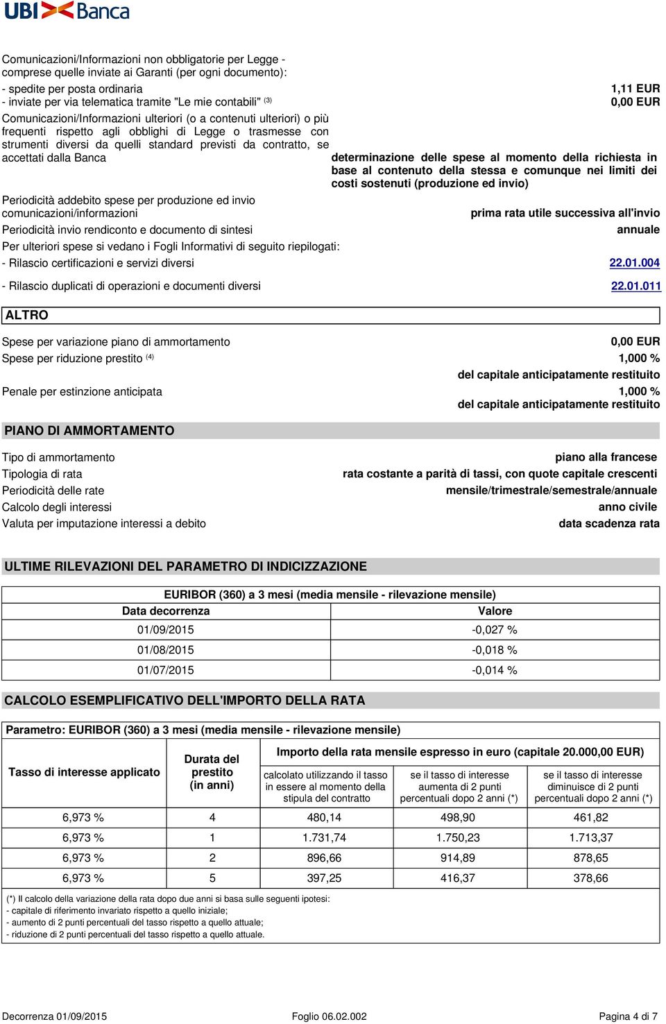 contratto, se accettati dalla Banca determinazione delle spese al momento della richiesta in base al contenuto della stessa e comunque nei limiti dei costi sostenuti (produzione ed invio) Periodicità