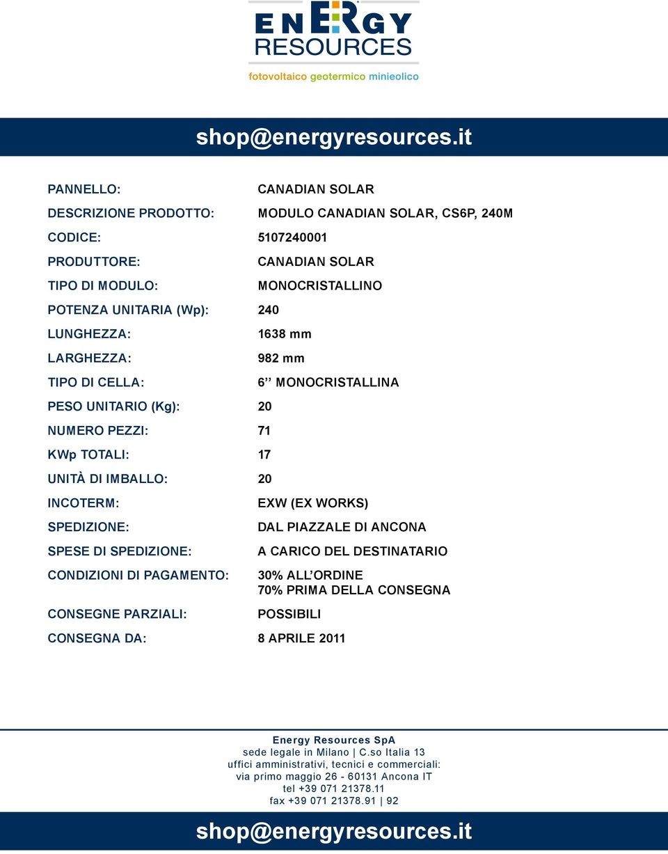 mm 982 mm 6 MONOCRISTALLINA PESO UNITARIO (Kg):