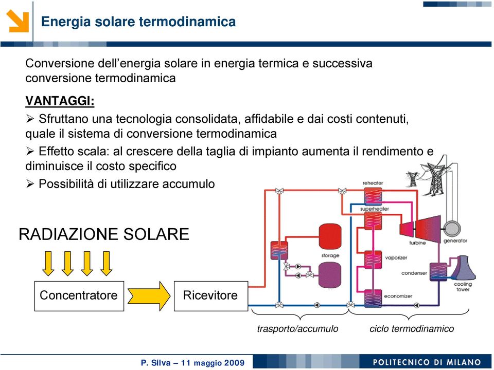 conversione termodinamica Effetto scala: al crescere della taglia di impianto aumenta il rendimento e diminuisce il