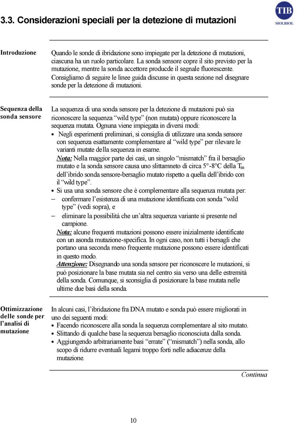 Consigliamo di seguire le linee guida discusse in questa sezione nel disegnare sonde per la detezione di mutazioni.