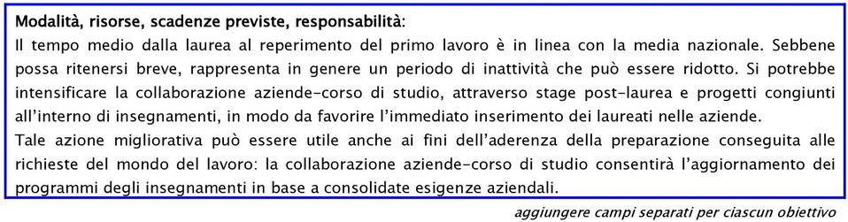 Si potrebbe intensificare la collaborazione aziende-corso di studio, attraverso stage post-laurea e progetti congiunti all interno di insegnamenti, in modo da favorire l immediato inserimento dei