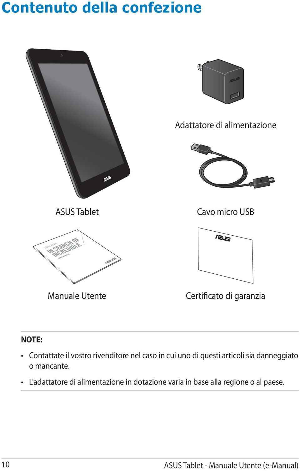 caso in cui uno di questi articoli sia danneggiato o mancante.