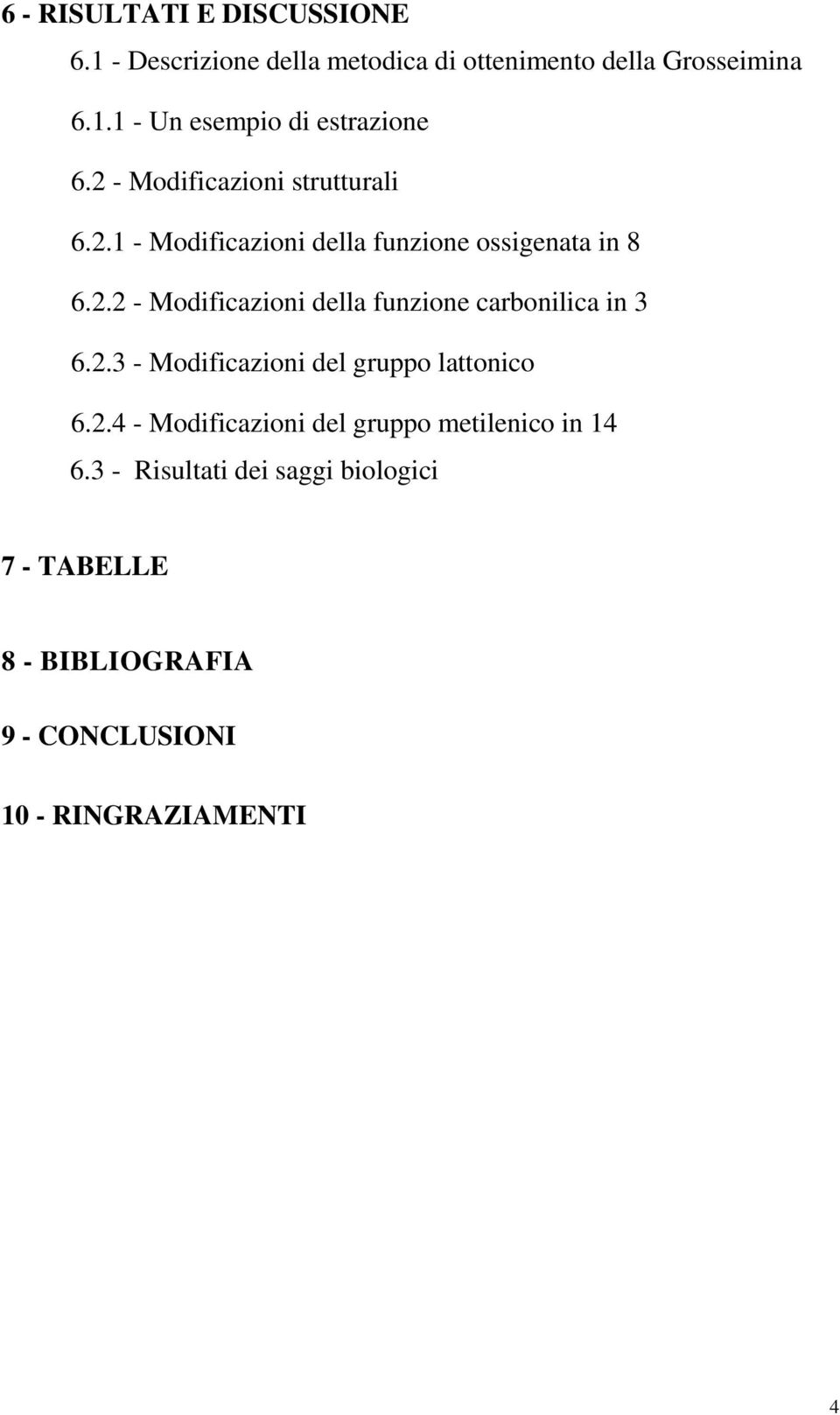 2.3 - Modificazioni del gruppo lattonico 6.2.4 - Modificazioni del gruppo metilenico in 14 6.