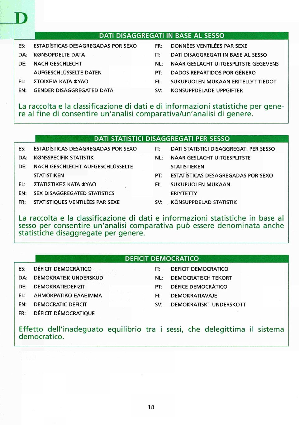 raccolta e la classificazione di dati e di informazioni statistiche per genere al fine di consentire un'analisi comparativa/un'analisi di genere.