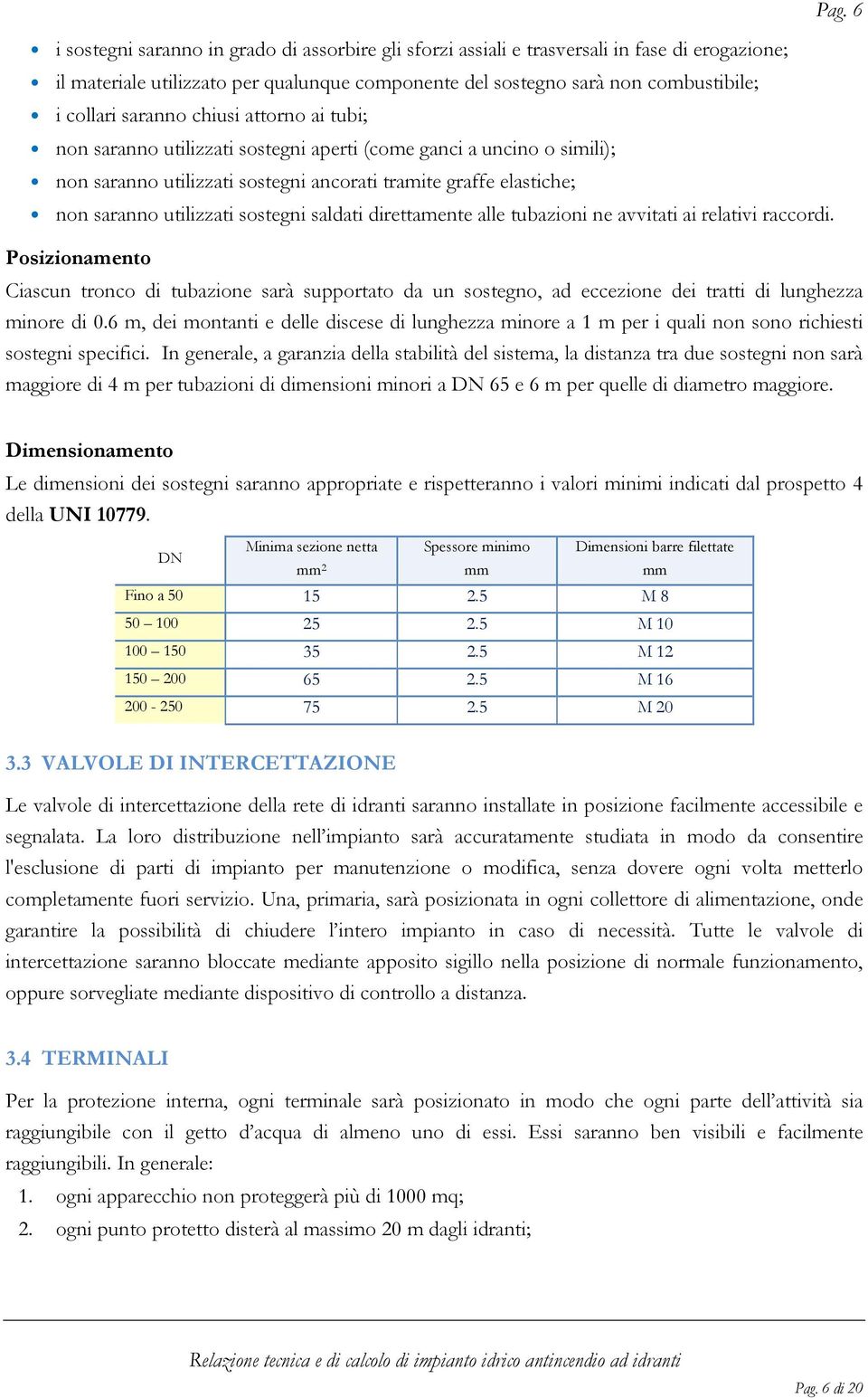 sostegni saldati direttamente alle tubazioni ne avvitati ai relativi raccordi.