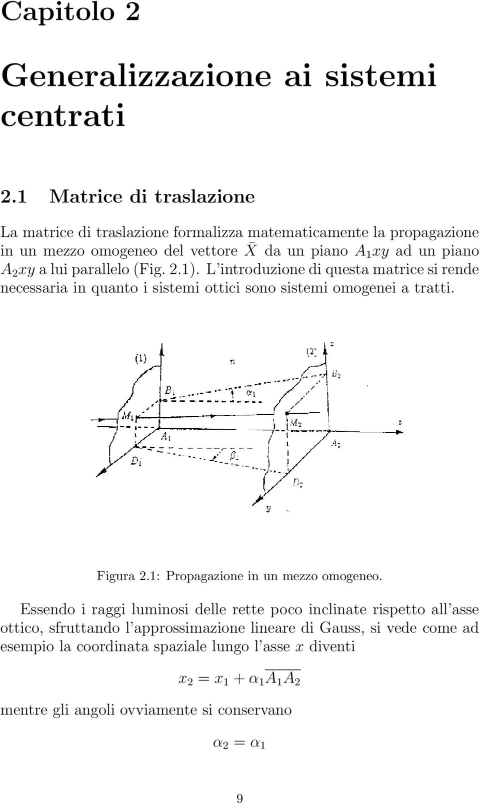 lui parallelo (Fig. 2.. L introduzione di questa matrice si rende necessaria in quanto i sistemi ottici sono sistemi omogenei a tratti. Figura 2.