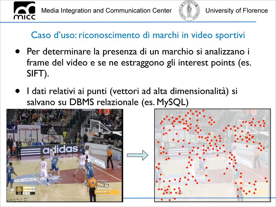 frame del video e se ne estraggono gli interest points (es. SIFT).