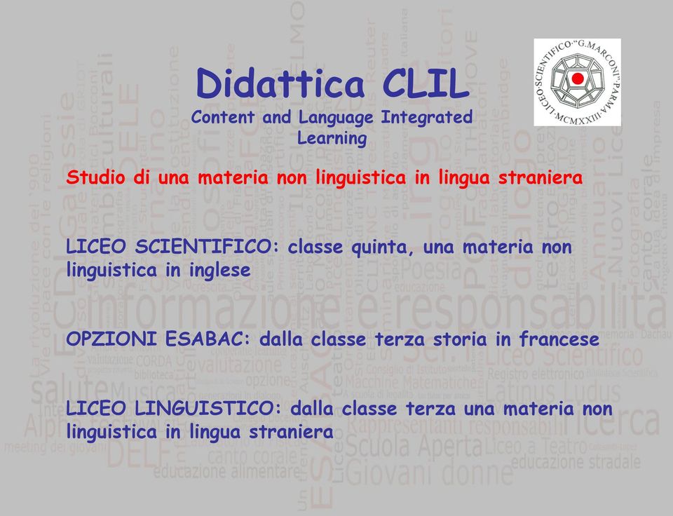 linguistica in inglese OPZIONI ESABAC: dalla classe terza storia in francese