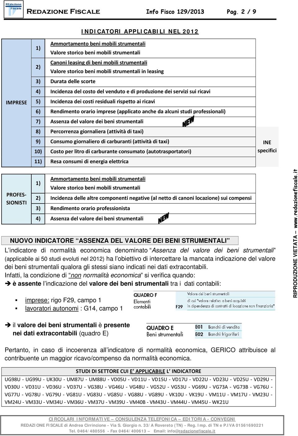 strumentali in leasing 3) Durata delle scorte 4) Incidenza del costo del venduto e di produzione dei servizi sui ricavi 5) Incidenza dei costi residuali rispetto ai ricavi 6) Rendimento orario