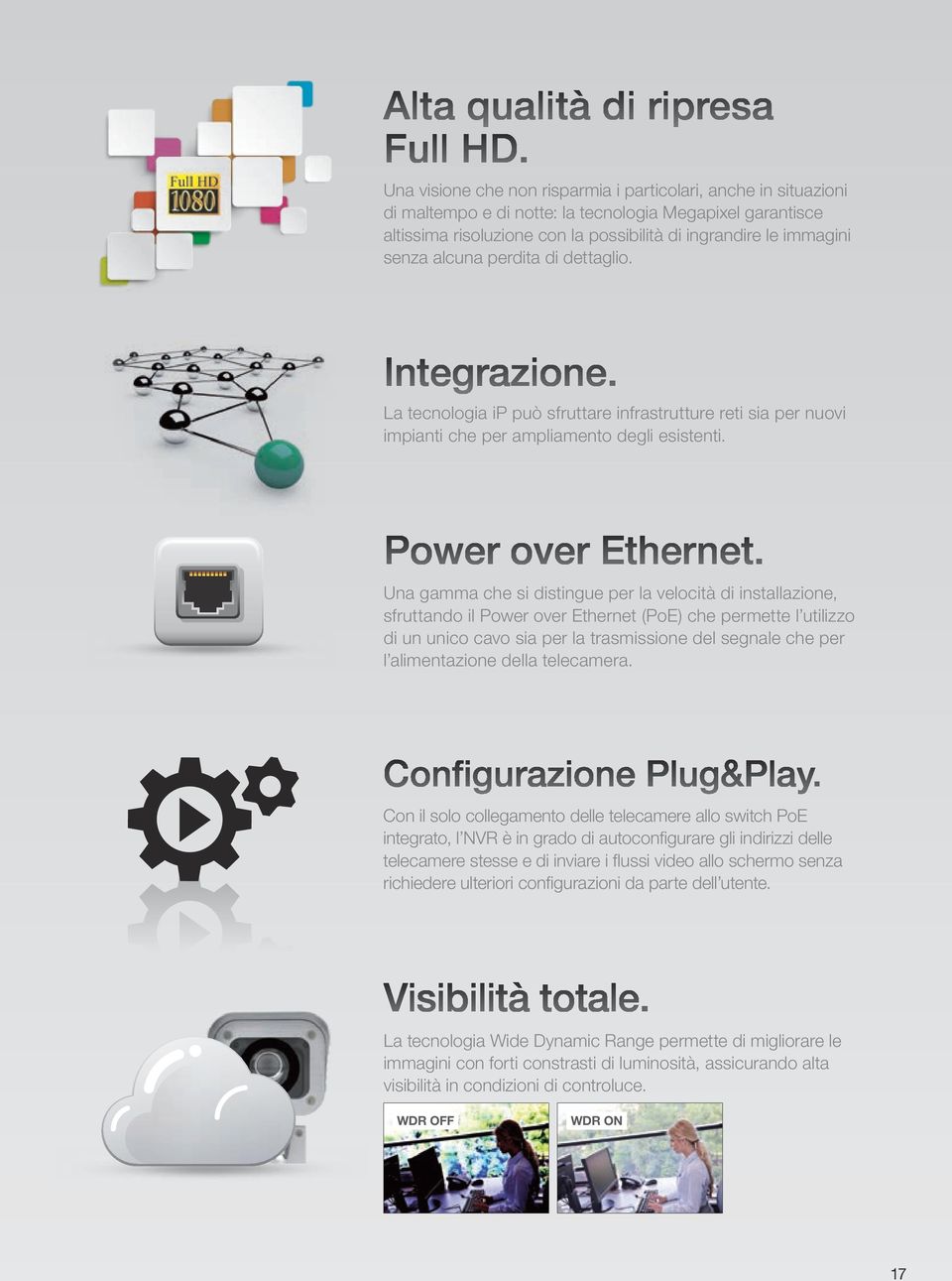 alcuna perdita di dettaglio. Integrazione. La tecnologia ip può sfruttare infrastrutture reti sia per nuovi impianti che per ampliamento degli esistenti. Power over Ethernet.