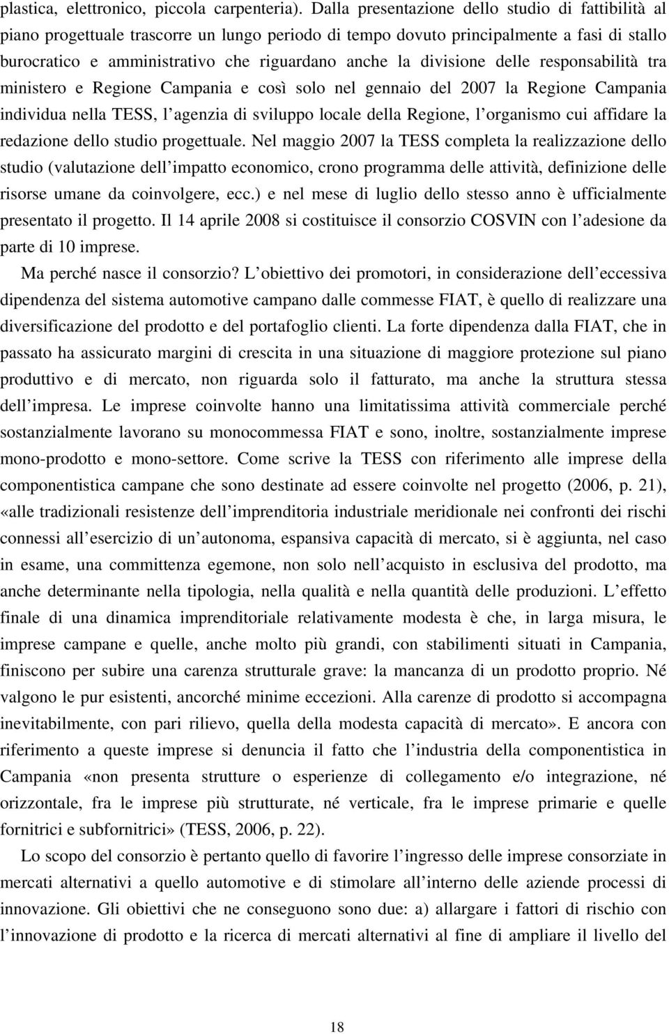 divisione delle responsabilità tra ministero e Regione Campania e così solo nel gennaio del 2007 la Regione Campania individua nella TESS, l agenzia di sviluppo locale della Regione, l organismo cui