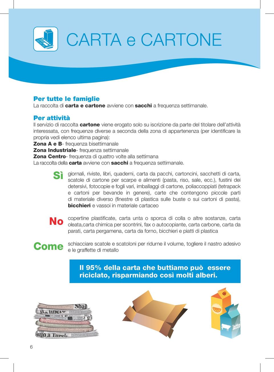 identificare la propria vedi elenco ultima pagina): Zona A e B- frequenza bisettimanale Zona Industriale- frequenza settimanale Zona Centro- frequenza di quattro volte alla settimana La raccolta