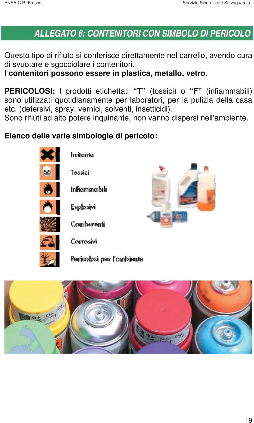 PERICOLOSI: I prodotti etichettati T (tossici) o F (infiammabili) sono utilizzati quotidianamente per laboratori, per la pulizia della