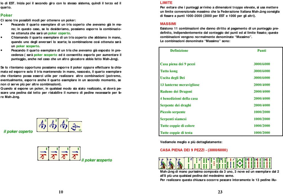 ottenuta che sarà un poker coperto. Chiamando il quarto esemplare di un tris coperto che abbiamo in mano, quando uno degli avversari lo scarta; la combinazione così ottenuta sarà un poker scoperto.