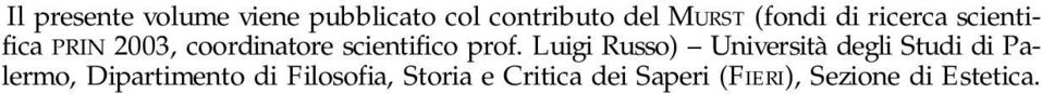 prof. Luigi Russo) Università degli Studi di Palermo, Dipartimento