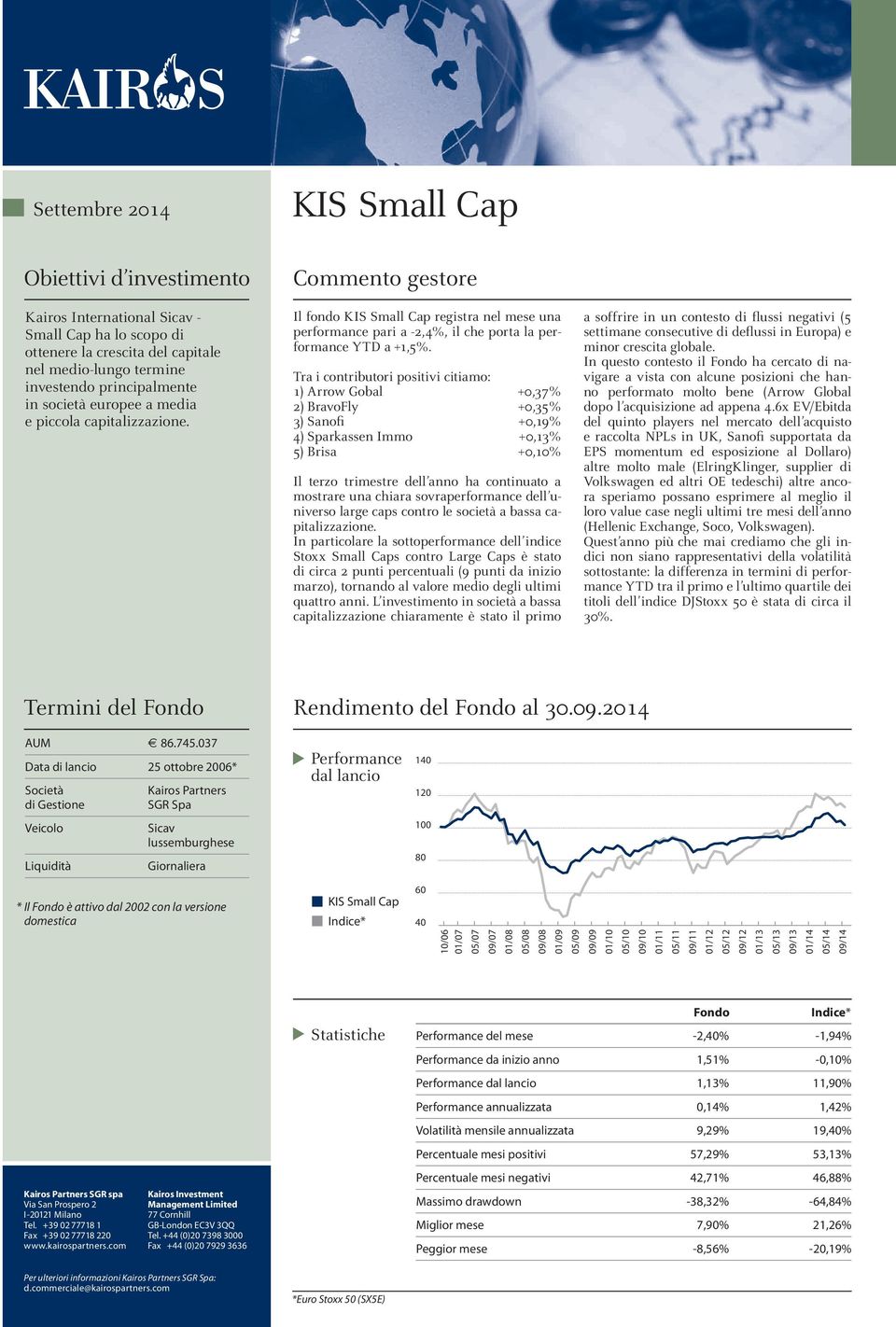 Tra i contributori positivi citiamo: 1) Arrow Gobal +0,37% 2) BravoFly +0,35% 3) Sanofi +0,19% 4) Sparkassen Immo +0,13% 5) Brisa +0,10% Il terzo trimestre dell anno ha continuato a mostrare una