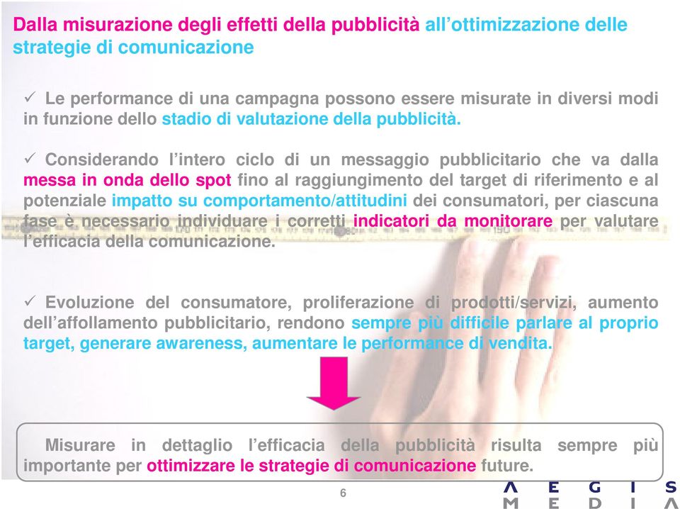 Considerando l intero ciclo di un messaggio pubblicitario che va dalla messa in onda dello spot fino al raggiungimento del target di riferimento e al potenziale impatto su comportamento/attitudini