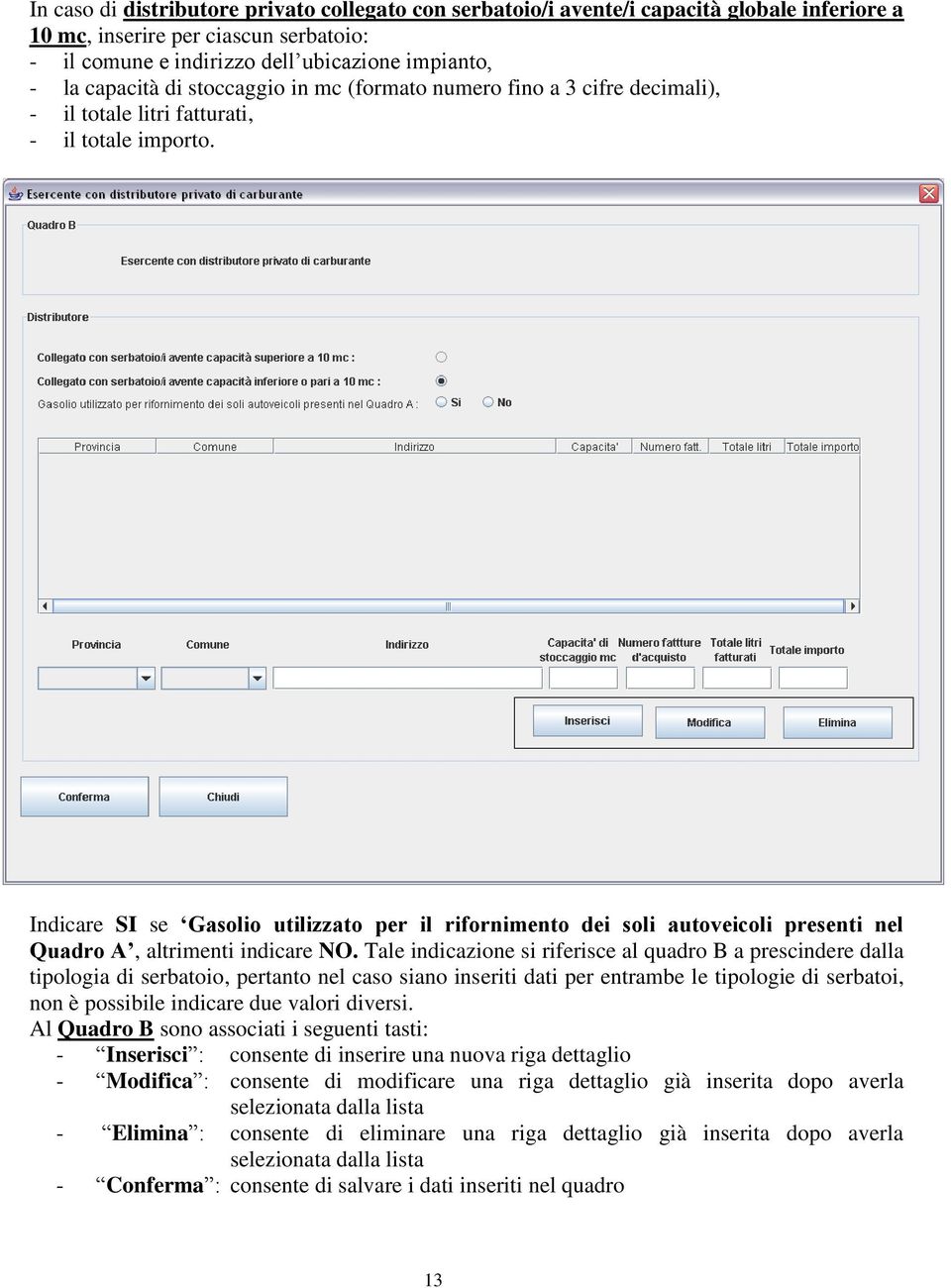 Indicare SI se Gasolio utilizzato per il rifornimento dei soli autoveicoli presenti nel Quadro A, altrimenti indicare NO.