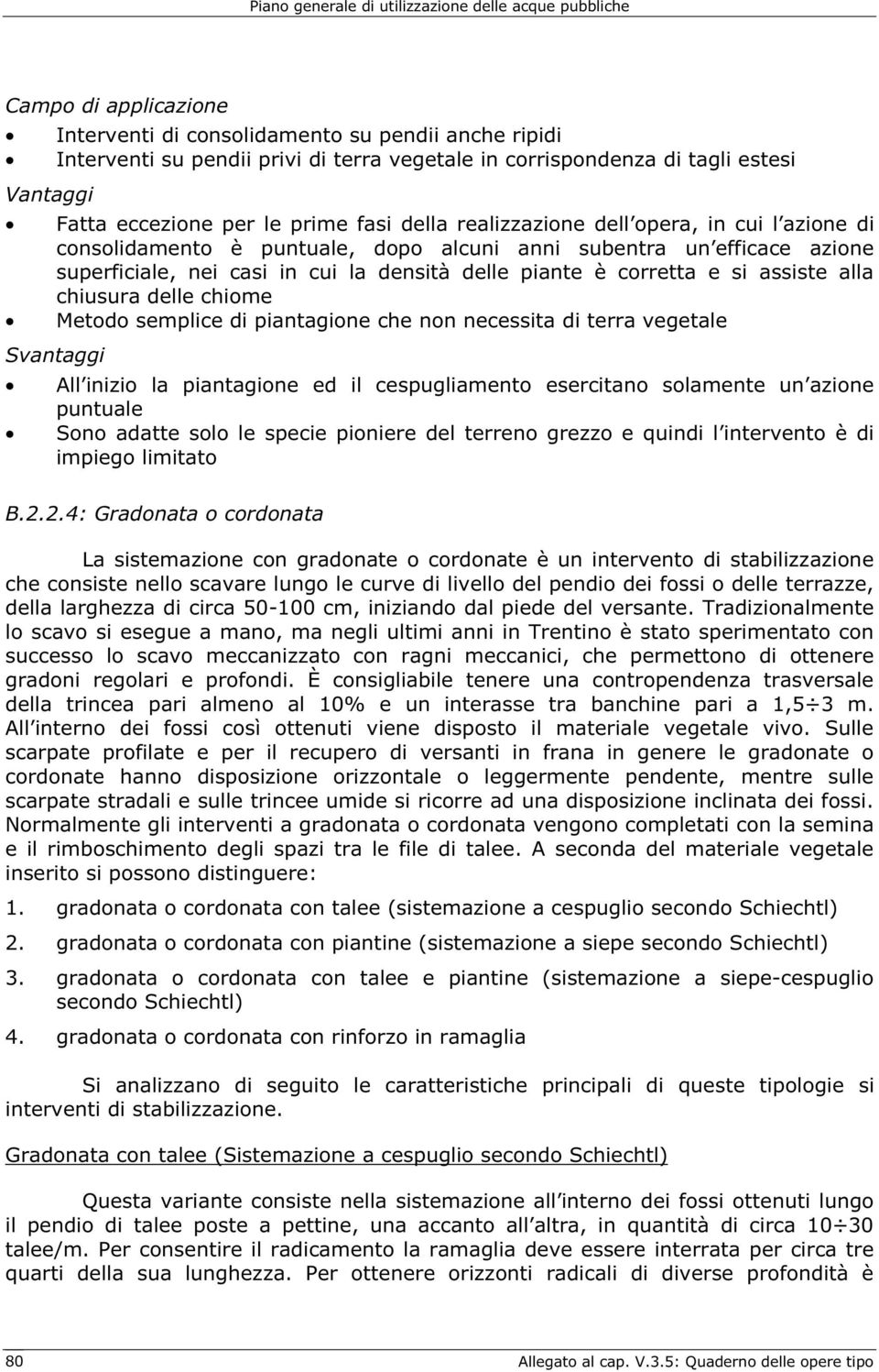 semplice di piantagione che non necessita di terra vegetale All inizio la piantagione ed il cespugliamento esercitano solamente un azione puntuale Sono adatte solo le specie pioniere del terreno