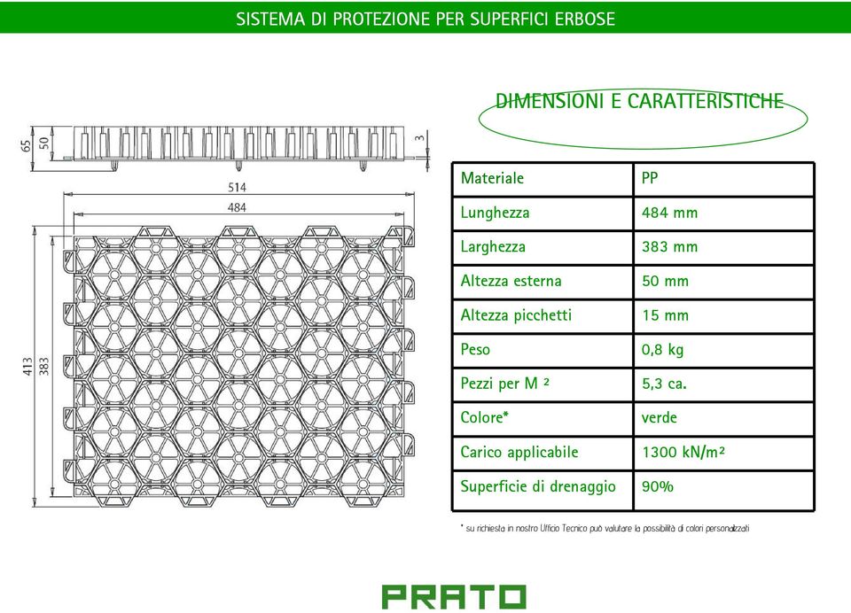 Colore* verde Carico applicabile 1300 kn/m² Superficie di drenaggio 90% * su