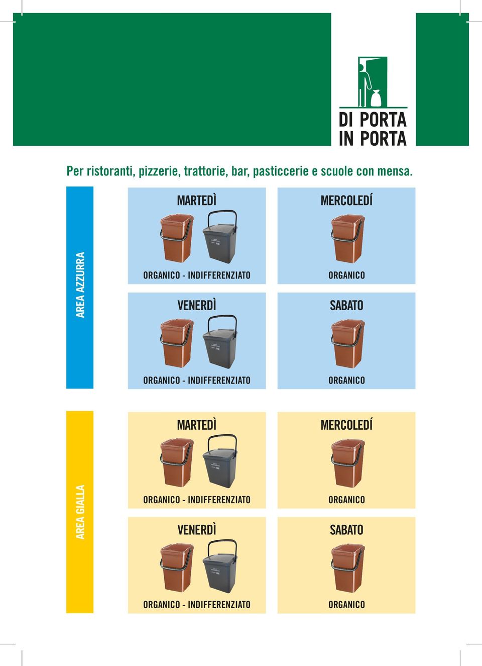 SABATO ORGANICO - INDIFFERENZIATO ORGANICO MARTEDì MERCOLEDÍ AREA GIALLA